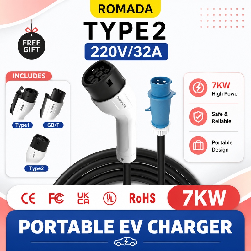 Portable Ev Charger 32A Type 2 Cee Plug - 7 кВт, портативное зарядное устройство для